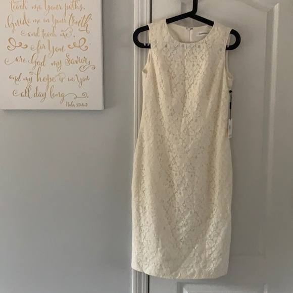NWT Calvin Klein lace dress cream sleeveless size 2 midi classic career romantic - Picture 1 of 11